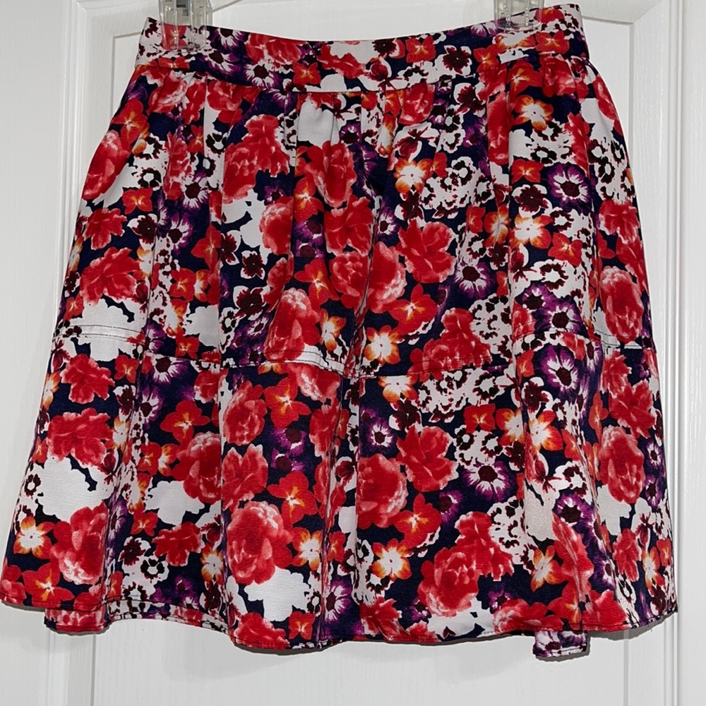 Express red, white, purple skirt